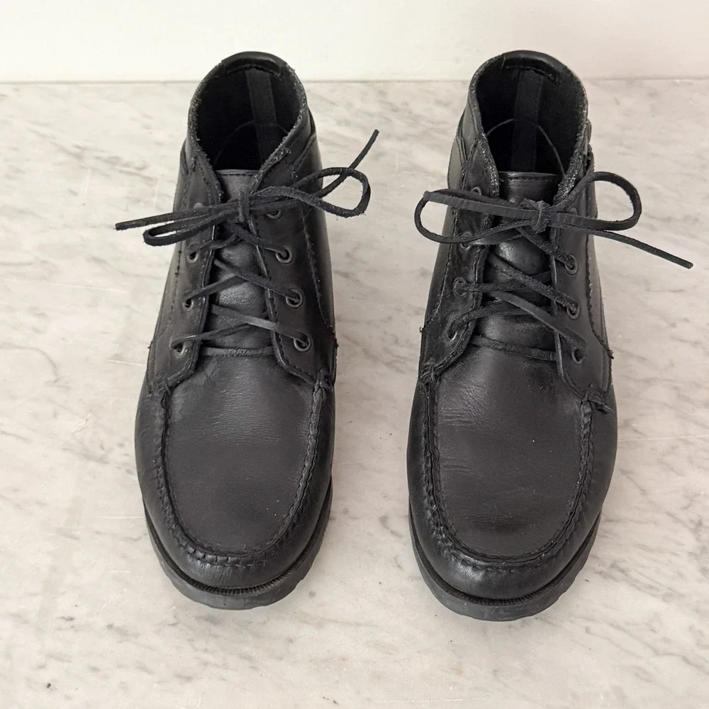 Vintage Black Leather Moc Toe Ankle Boots Buckle Detail 7.5W Chukka Shoes
